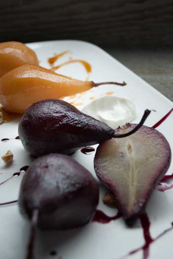 Poached pears in maple syrup with mascarpone cream