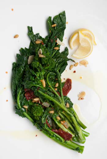 Rapini with Goat Cheese, Onions, and Pine Nuts